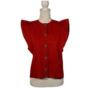 Fabiana Pigna‎ Figenia Orange Cotton Top Women’s S Ruffle Sleeveless Button Down